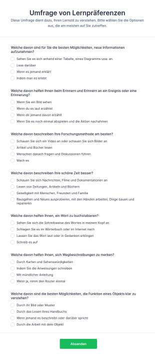 Umfrage Von Lernpräferenzen