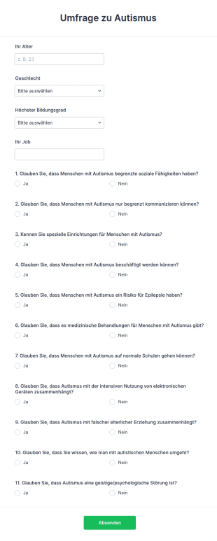 Umfrage Zu Autismus