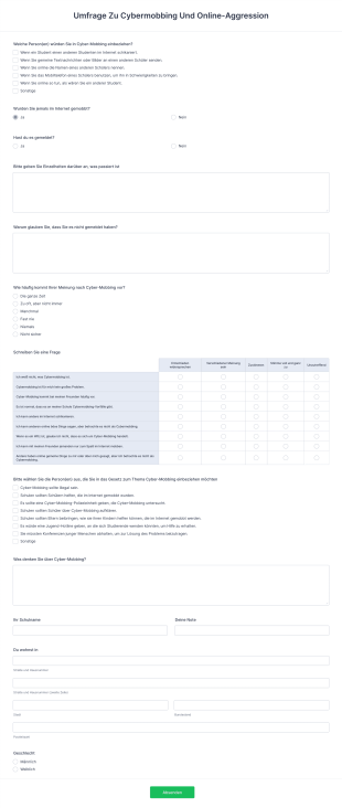 Umfrage Zu Cybermobbing Und Online Aggression Form Template