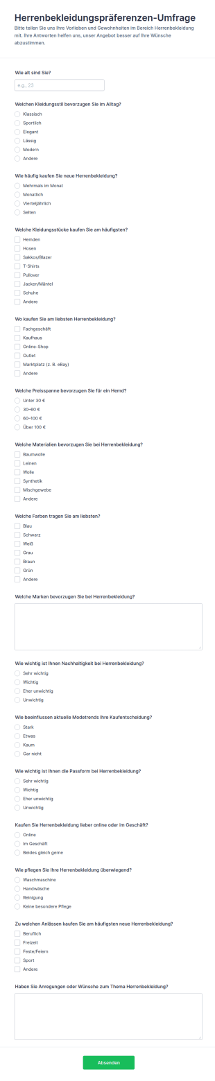 Umfrage Zu Den Herrenkleidung Präferenzen