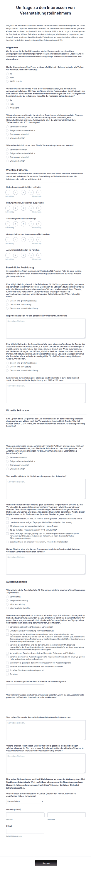Umfrage Zu Den Interessen Von Veranstaltungsteilnehmern