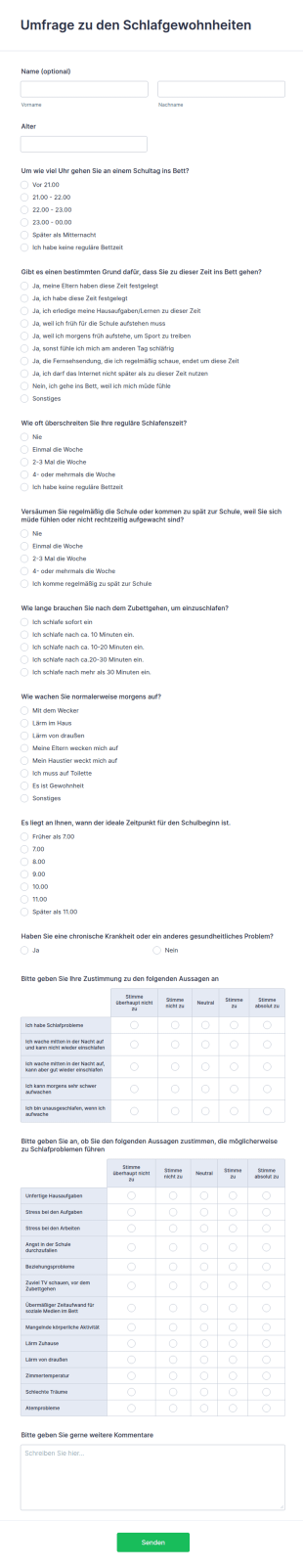 Umfrage Zu Den Schlafgewohnheiten