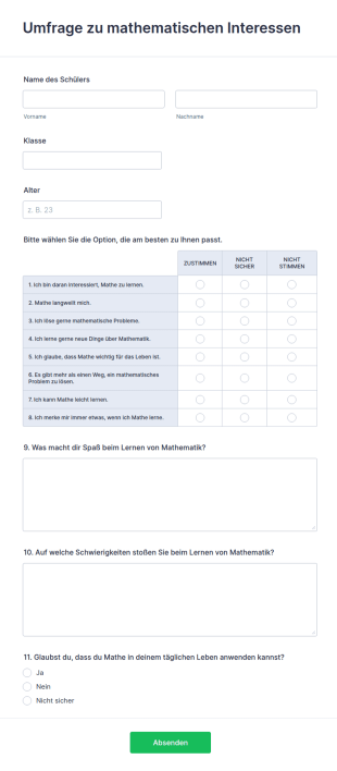 Umfrage Zu Mathematischen Interessen