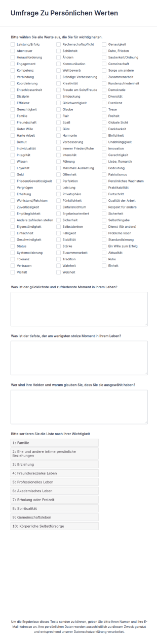 Umfrage Zu Persönlichen Werten