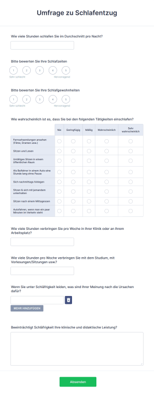 Umfrage Zu Schlafentzug Form Template