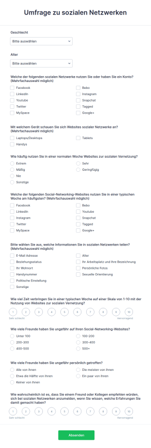 Umfrage Zu Sozialen Netzwerken
