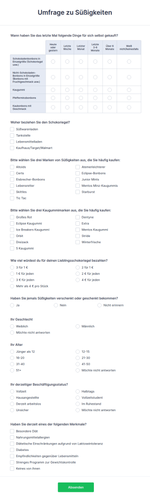 Umfrage Zu Süßigkeiten