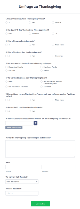Umfrage Zu Thanksgiving