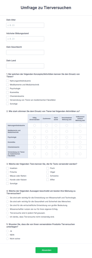 Umfrage Zu Tierversuchen