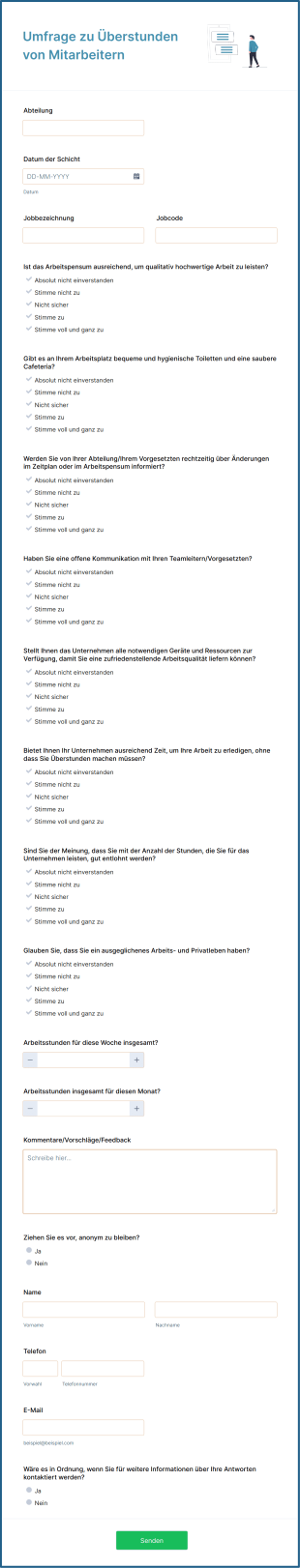 Umfrage Zu Überstunden Von Mitarbeitern Form Template