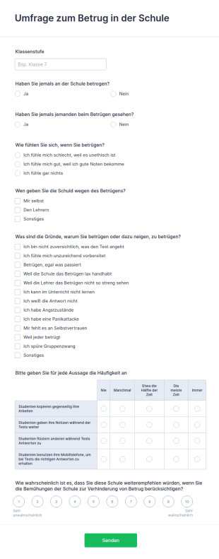 Umfrage Zum Betrug In Der Schule