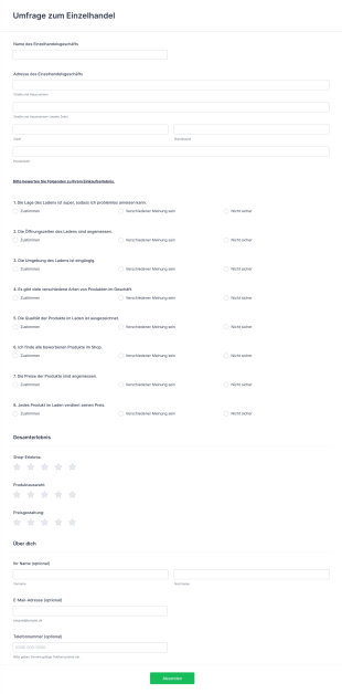 Umfrage Zum Einzelhandel Form Template