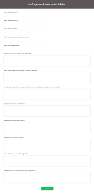 Umfrage Zum Interesse Der Schüler Form Template
