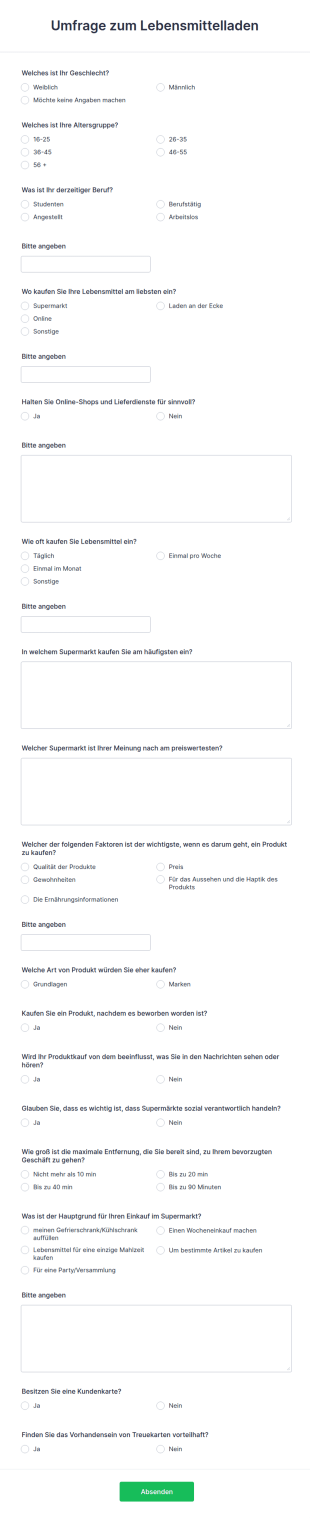Umfrage Zum Lebensmittelladen