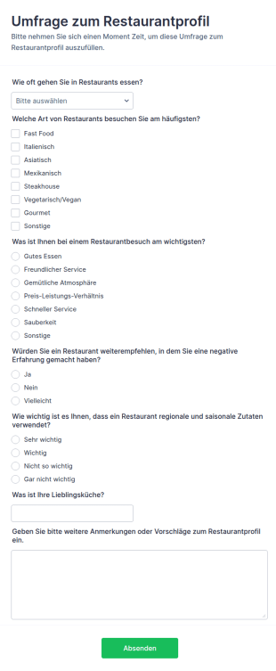 Umfrage Zum Restaurantprofil