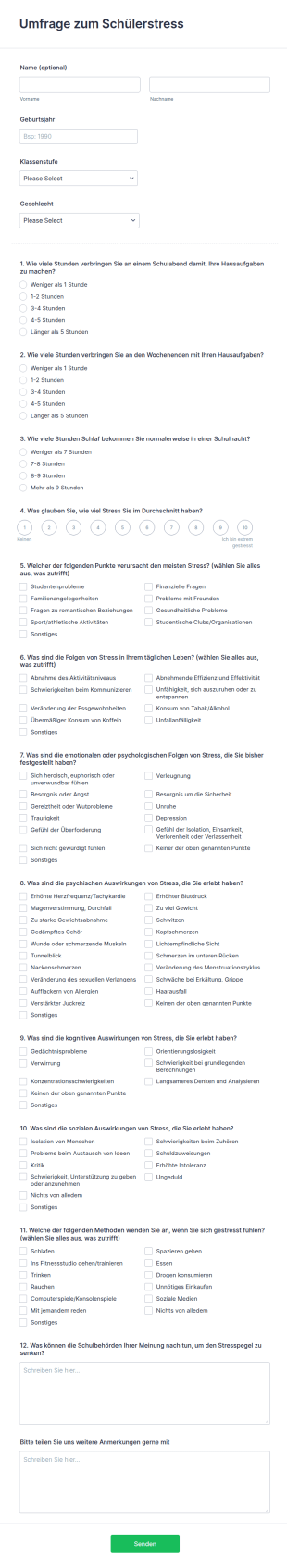 Umfrage Zum Schülerstress