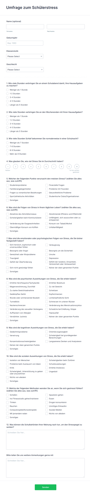 Umfrage Zum Schülerstress