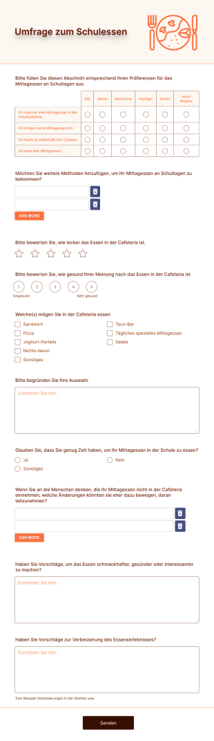 Umfrage Zum Schulessen Form Template