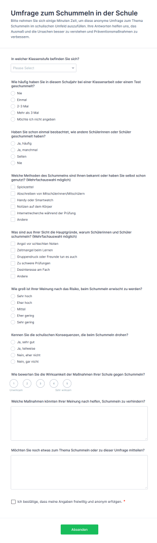 Umfrage Zum Schummeln In Der Schule