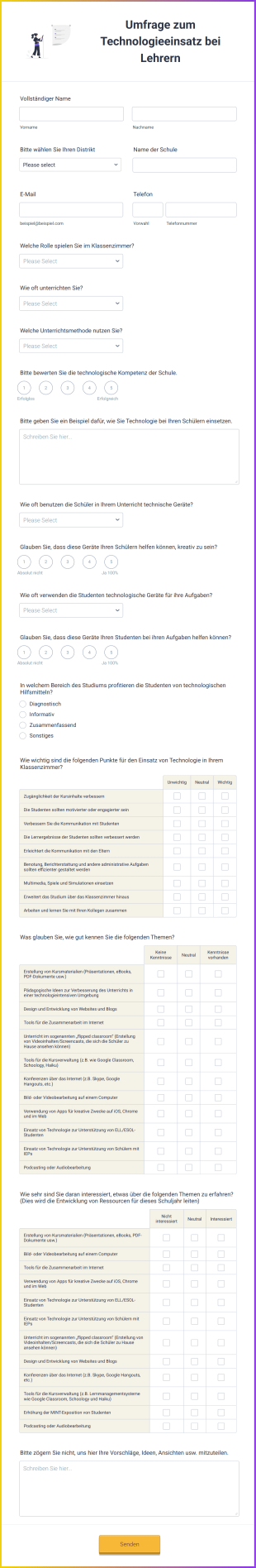 Umfrage Zum Technologieeinsatz Bei Lehrern Form Template