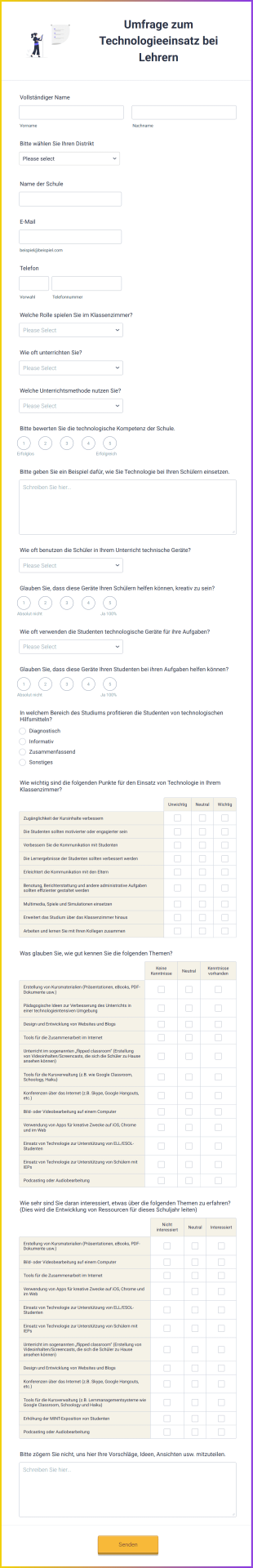 Umfrage Zum Technologieeinsatz Bei Lehrern Form Template