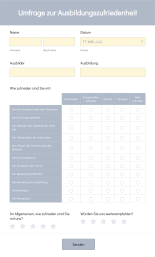 Umfrage Zur Ausbildungszufriedenheit Form Template