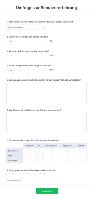 Umfrage Zur Benutzererfahrung Form Template