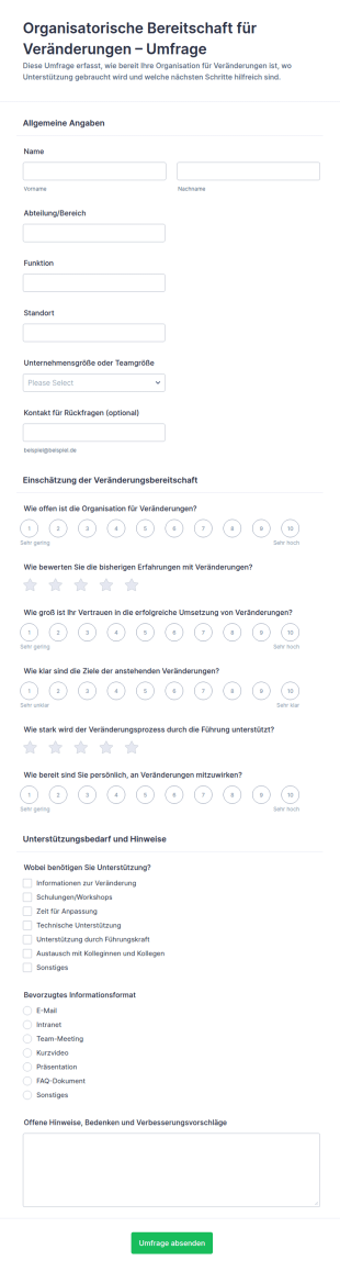 Umfrage Zur Bereitschaft Für Organisatorischen Wandel