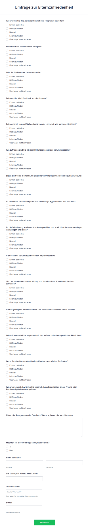 Umfrage Zur Elternzufriedenheit
