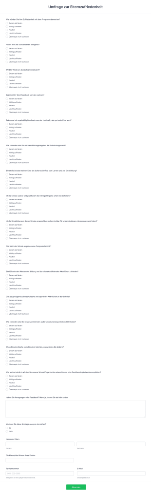 Umfrage Zur Elternzufriedenheit Form Template