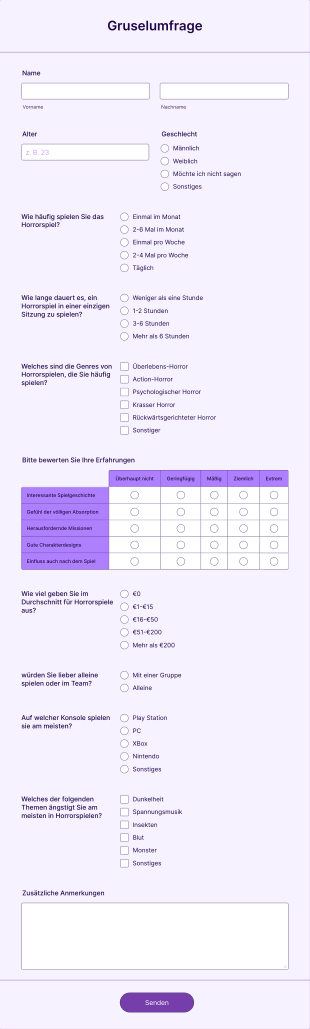 Umfrage Zur Erfahrung Mit Gruselspielen Form Template