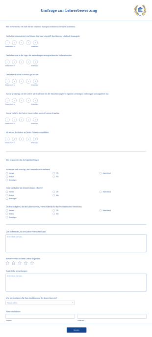 Umfrage Zur Lehrerbewertung Form Template