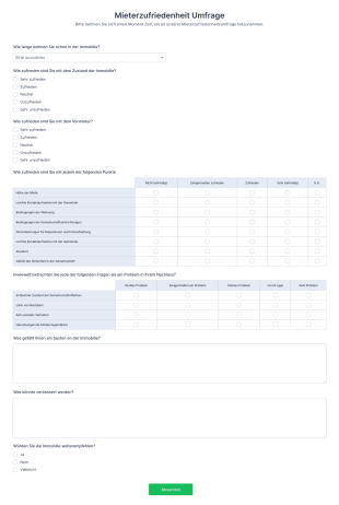Umfrage Zur Mieterzufriedenheit Form Template