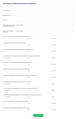 Umfrage Zur Mitarbeiterkommunikation Form Template