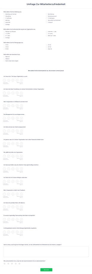 Umfrage Zur Mitarbeiterzufriedenheit Form Template