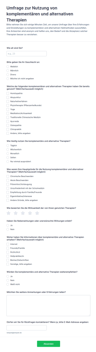 Umfrage Zur Nutzung Von Komplementären Und Alternativen Therapien