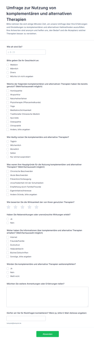 Umfrage Zur Nutzung Von Komplementären Und Alternativen Therapien