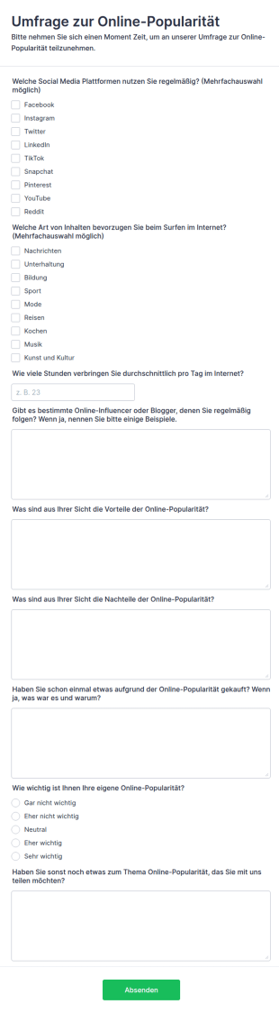 Umfrage Zur Online Popularität