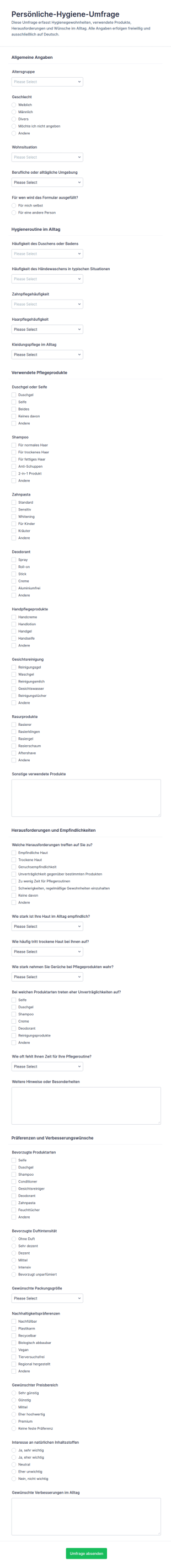 Umfrage Zur Persönlichen Hygiene