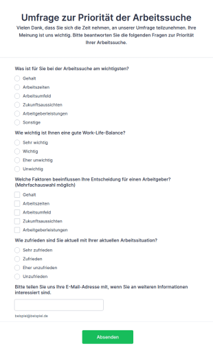 Umfrage Zur Priorität Der Arbeitssuche