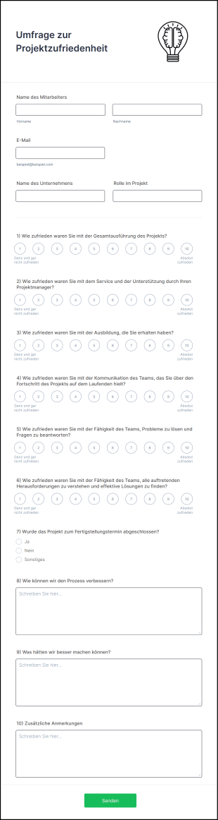 Umfrage Zur Projektzufriedenheit Form Template