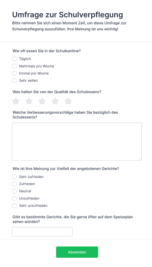 Umfrage Zur Schulverpflegung Form Template