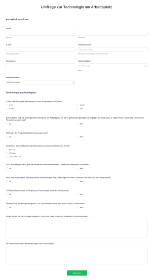 Umfrage Zur Technologie Am Arbeitsplatz Form Template