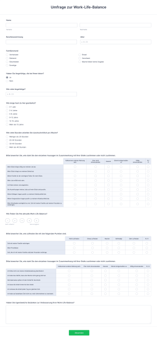 Umfrage Zur Work Life Balance Form Template