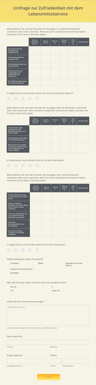 Umfrage Zur Zufriedenheit Mit Dem Lebensmittelservice Form Template