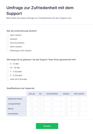 Umfrage Zur Zufriedenheit Mit Dem Support Form Template