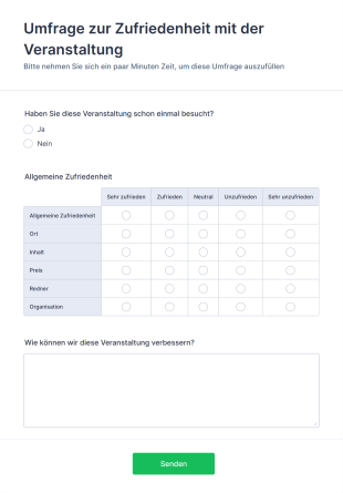 Umfrage Zur Zufriedenheit Mit Der Veranstaltung Form Template