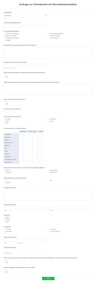 Umfrage Zur Zufriedenheit Mit Gesundheitsprodukten Form Template