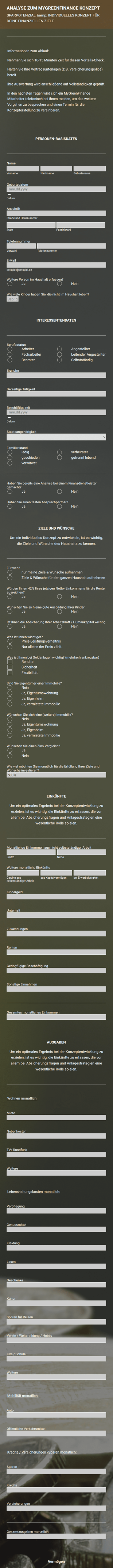 Umfrageformular Analyse MyGreenFinance