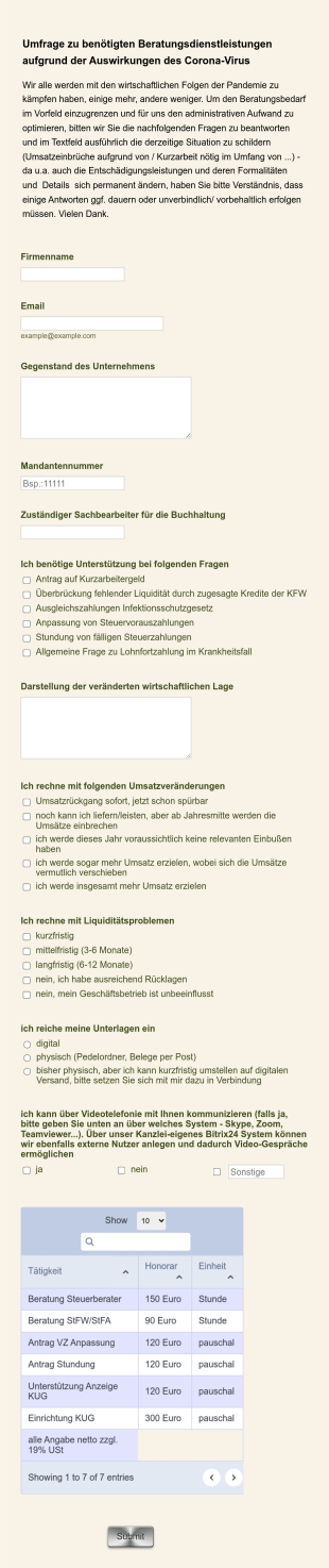 Umfrageformular Corona Virus Form Template